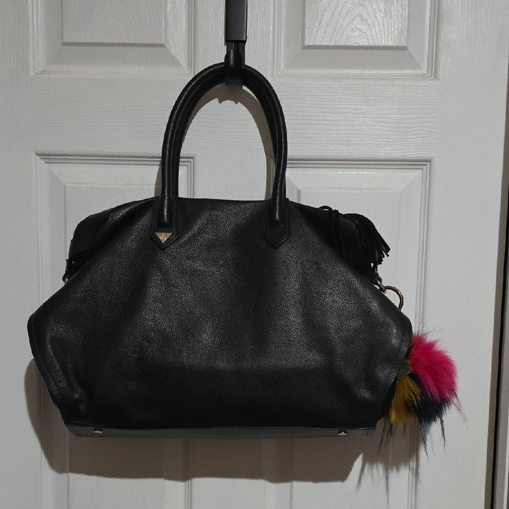 Sam Edelman Black‎ Handbag with Multicolor Pom-Pom.